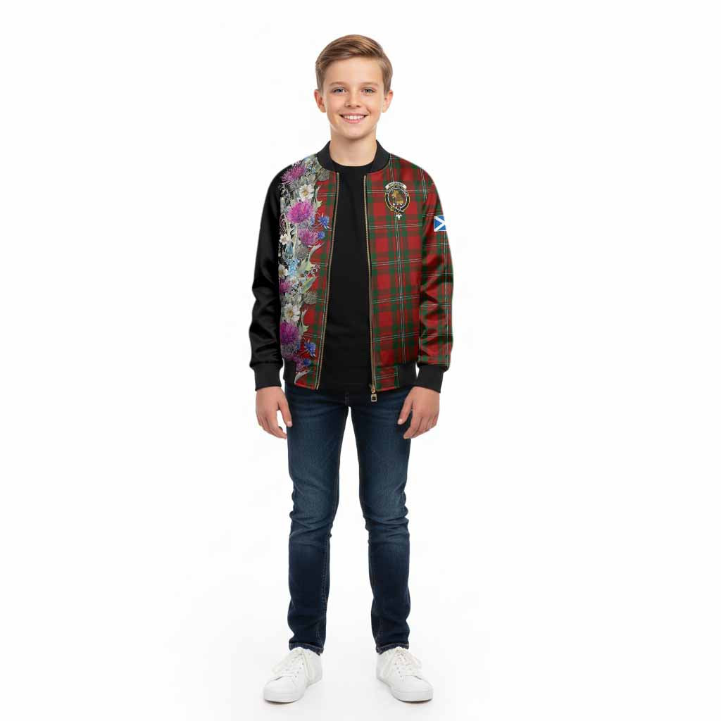 MacGregor (McGregor) Tartan Crest Thistle Floral Kid Bomber Jacket - Tartan Vibes Clothing