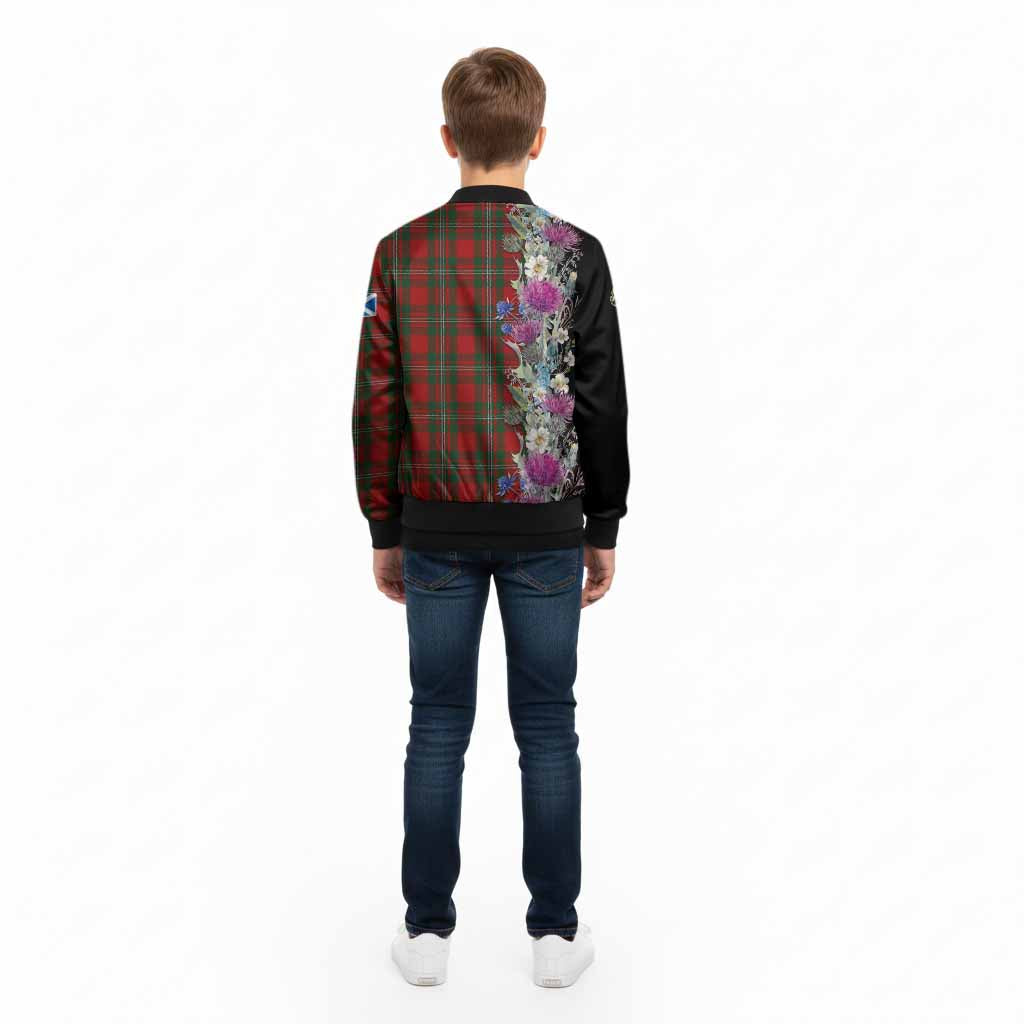 MacGregor (McGregor) Tartan Crest Thistle Floral Kid Bomber Jacket - Tartan Vibes Clothing