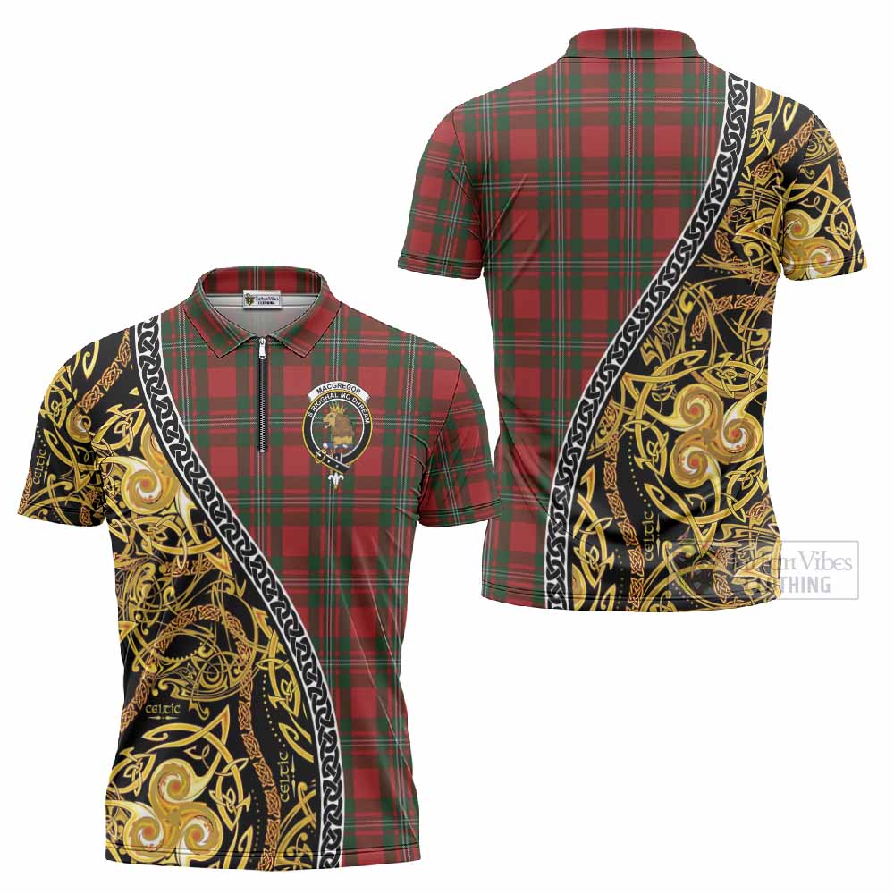 MacGregor (McGregor) Tartan Crest Zipper Polo Shirt Celtic Knot and Triple Trickle Spiral Symbols