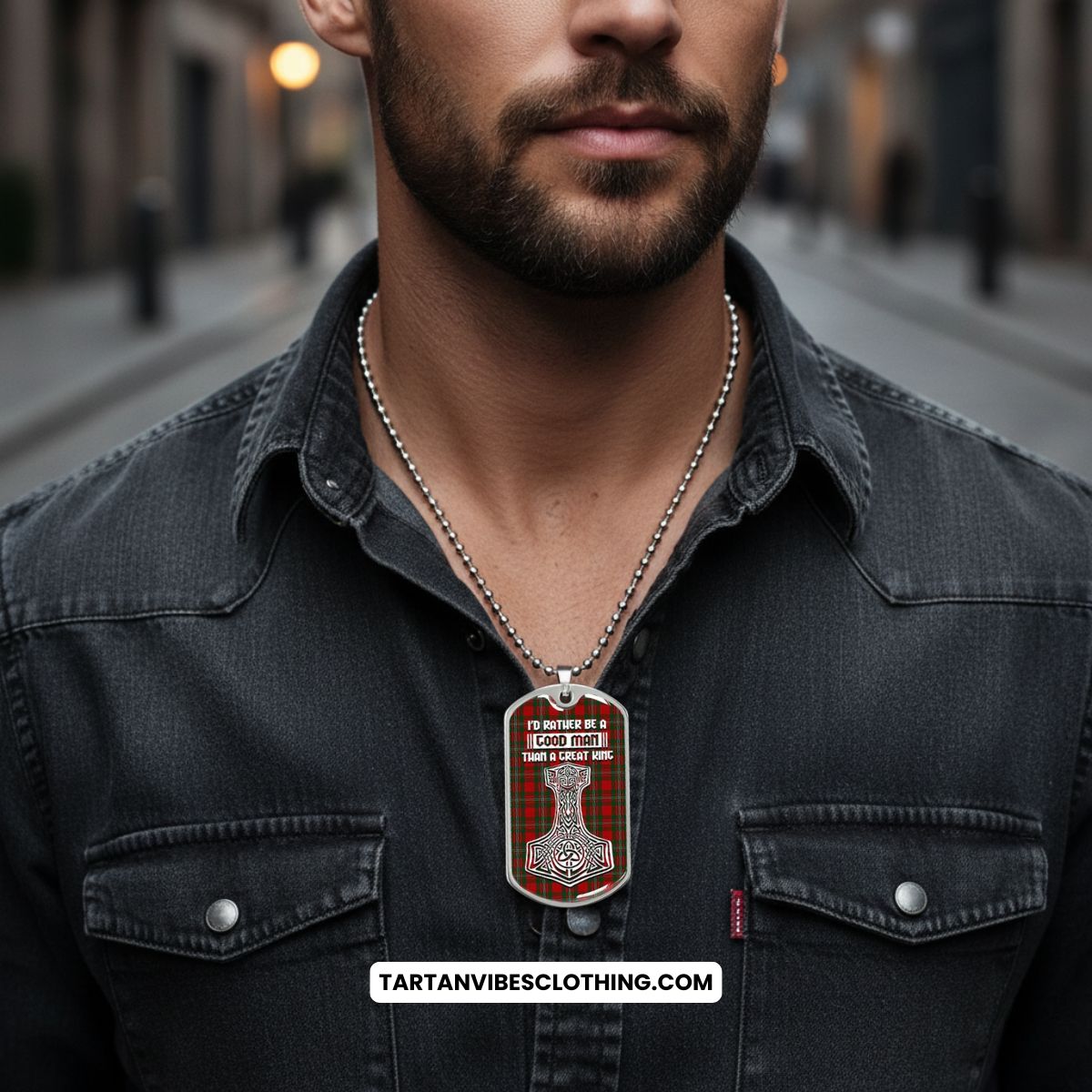 MacGregor (McGregor) Tartan Dog Tag Necklace Viking Mjolnir Style