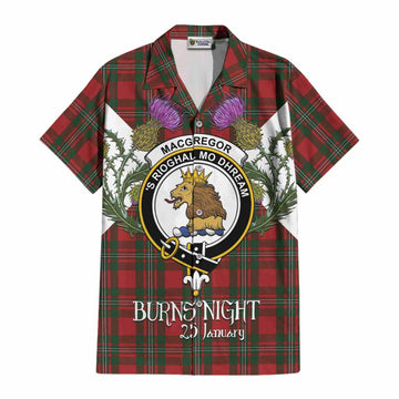 MacGregor (McGregor) Tartan Family Crest Cotton Hawaiian Shirt Scottish Burns Night Thistle Floral