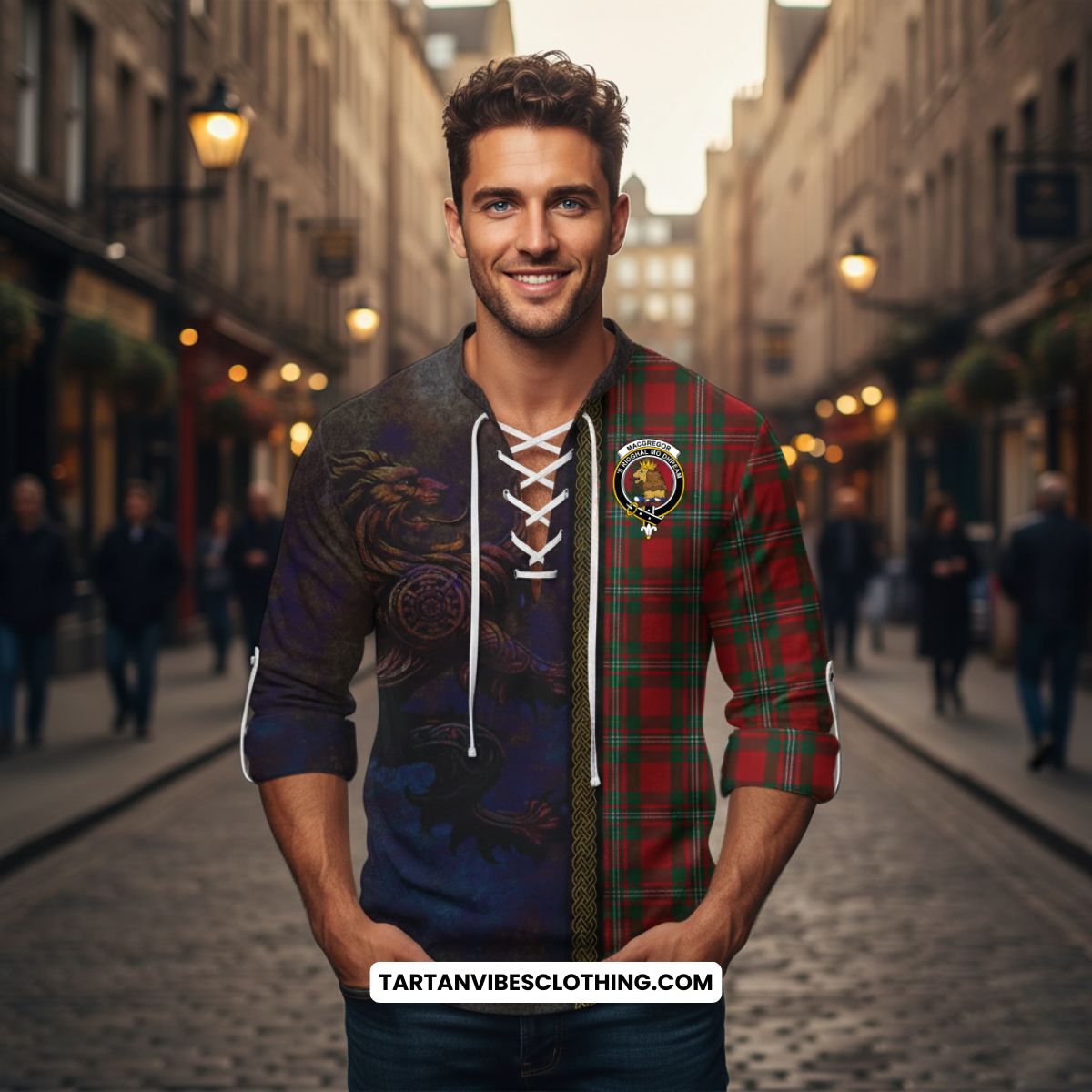 MacGregor (McGregor) Tartan Family Crest Ghillie Kilt Shirt Alba Gu Brath Be Brave Lion Ancient Style