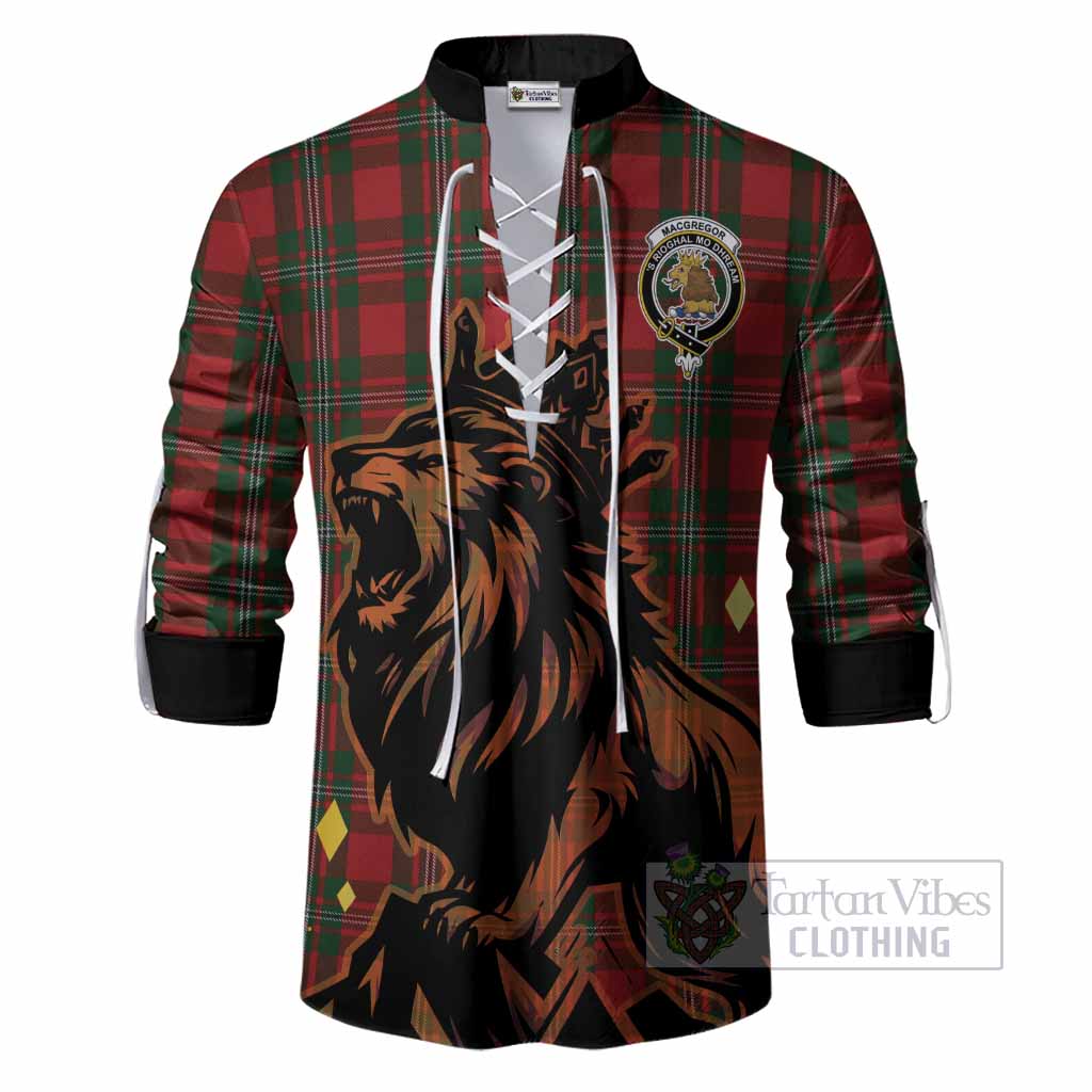 MacGregor (McGregor) Tartan Family Crest Ghillie Shirt Crowned Lion Roaring