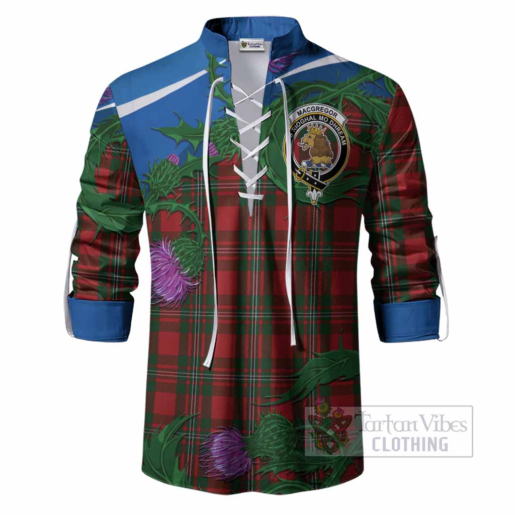 MacGregor (McGregor) Tartan Family Crest Ghillie Shirt Thistle in Minimalism