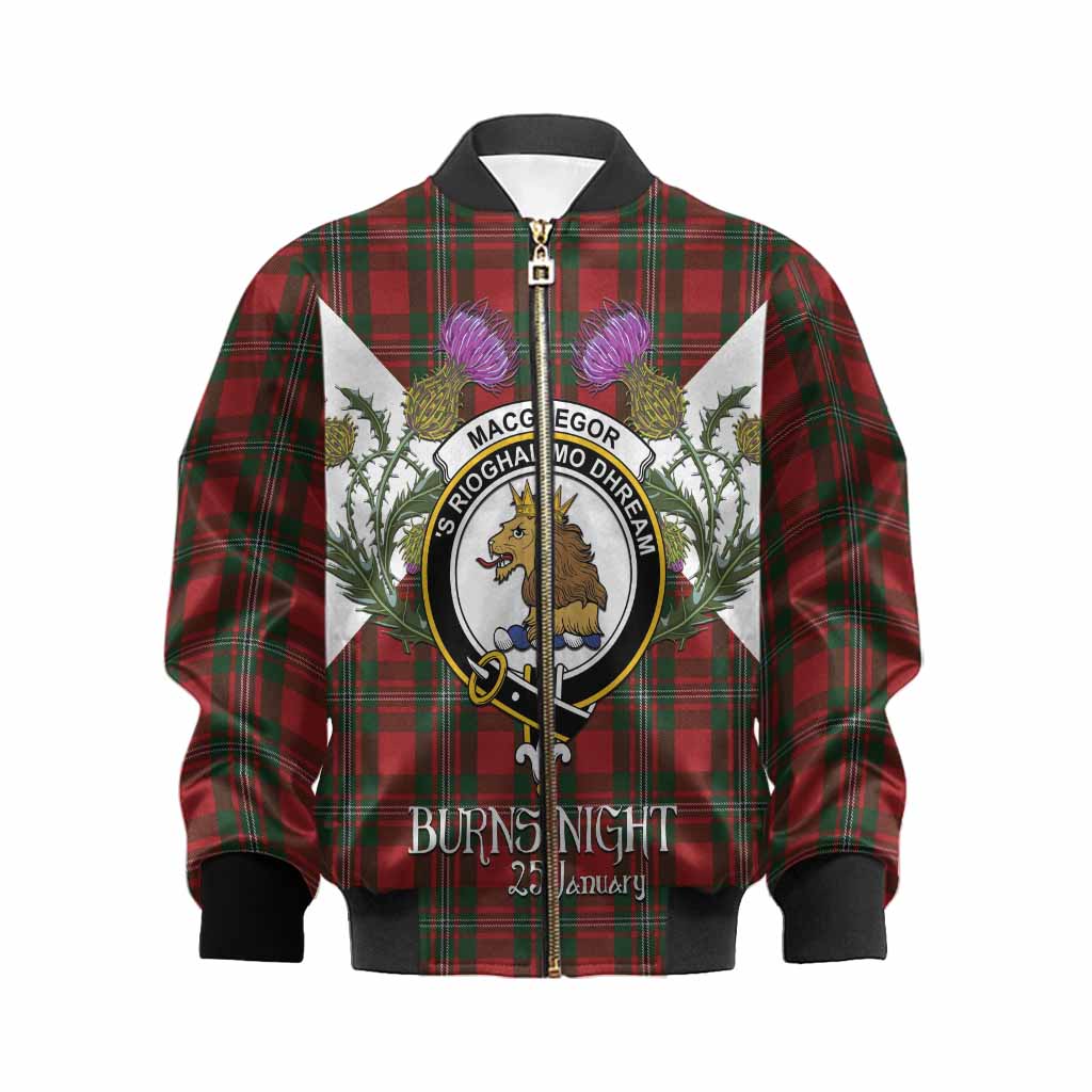 MacGregor (McGregor) Tartan Family Crest Kid Bomber Jacket Scottish Burns Night Thistle Floral