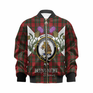 MacGregor (McGregor) Tartan Family Crest Kid Bomber Jacket Scottish Burns Night Thistle Floral