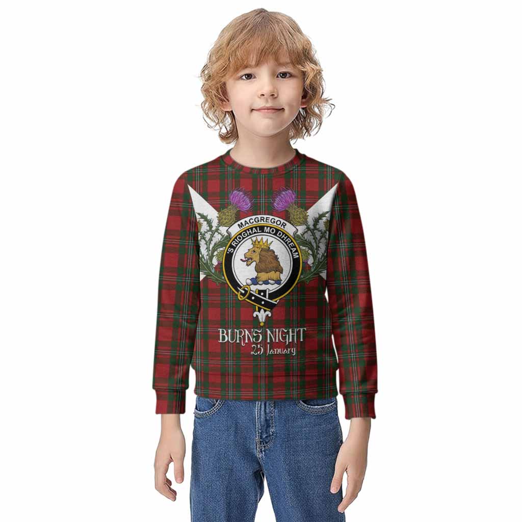 MacGregor (McGregor) Tartan Family Crest Kid Knitted Sweatshirt Scottish Burns Night Thistle Floral