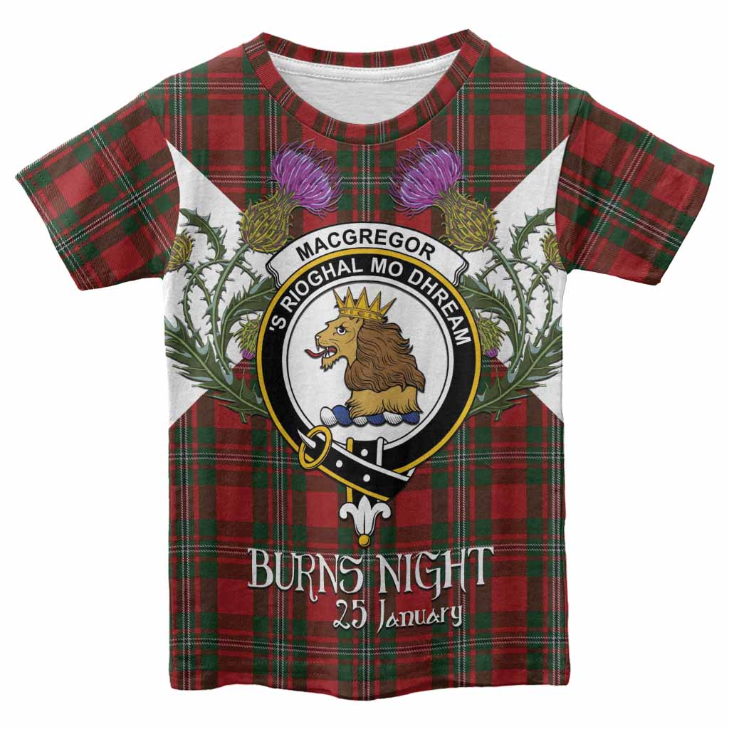 MacGregor (McGregor) Tartan Family Crest Kid T-shirt Scottish Burns Night Thistle Floral