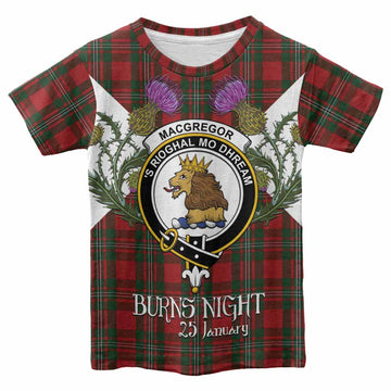 MacGregor (McGregor) Tartan Family Crest Kid T-shirt Scottish Burns Night Thistle Floral