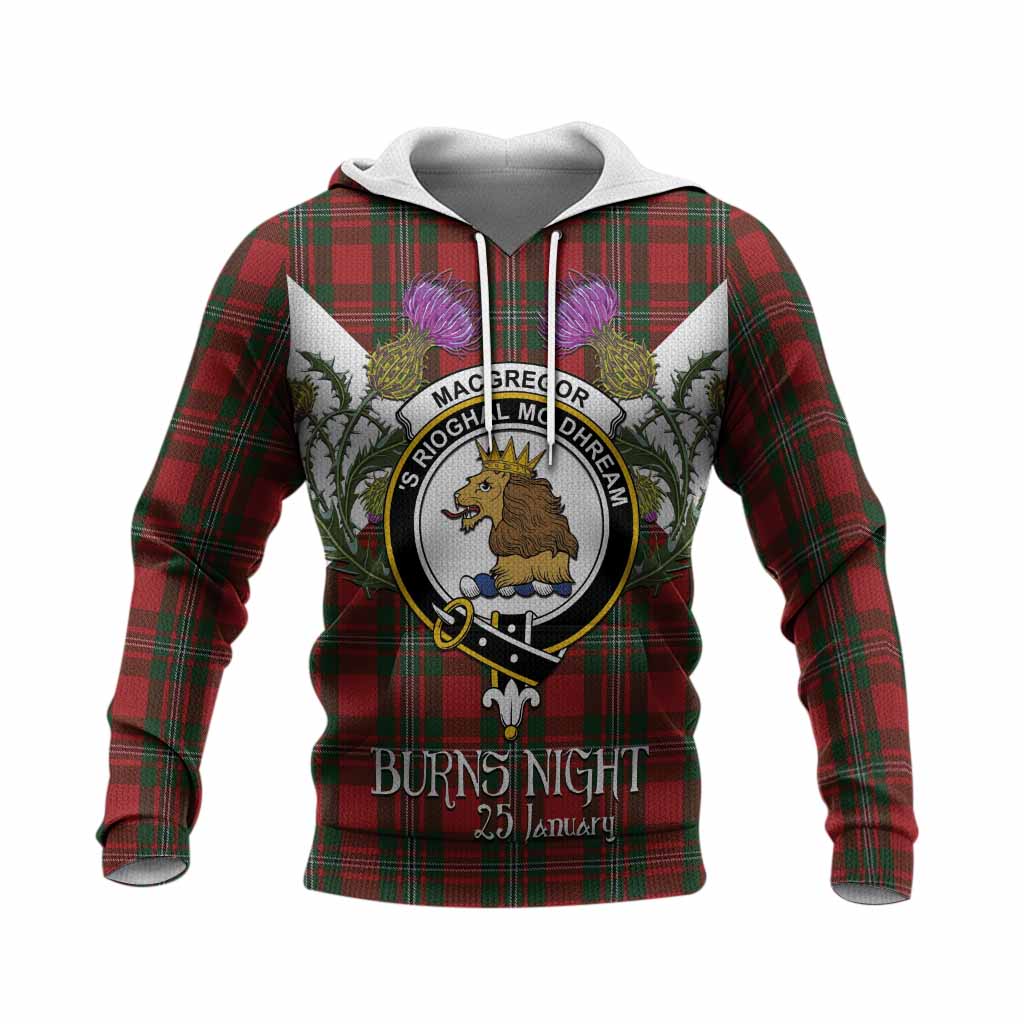 MacGregor (McGregor) Tartan Family Crest Knitted Hoodie Scottish Burns Night Thistle Floral