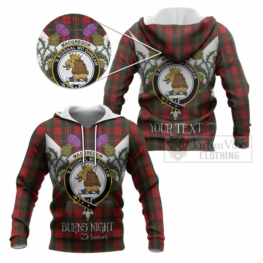 MacGregor (McGregor) Tartan Family Crest Knitted Hoodie Scottish Burns Night Thistle Floral