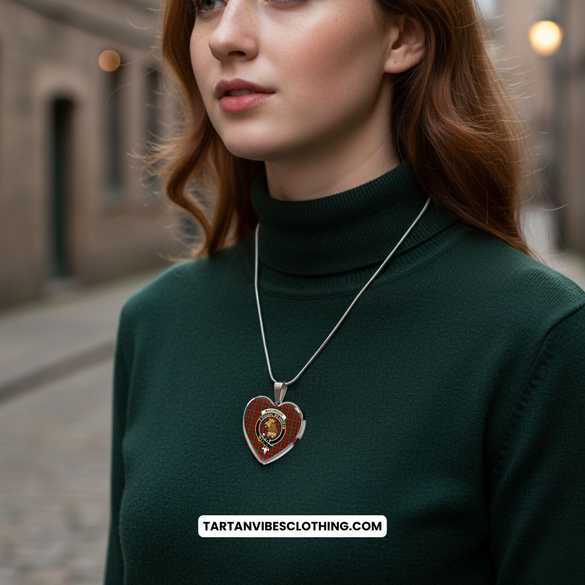 MacGregor (McGregor) Tartan Heart Necklace with Family Crest