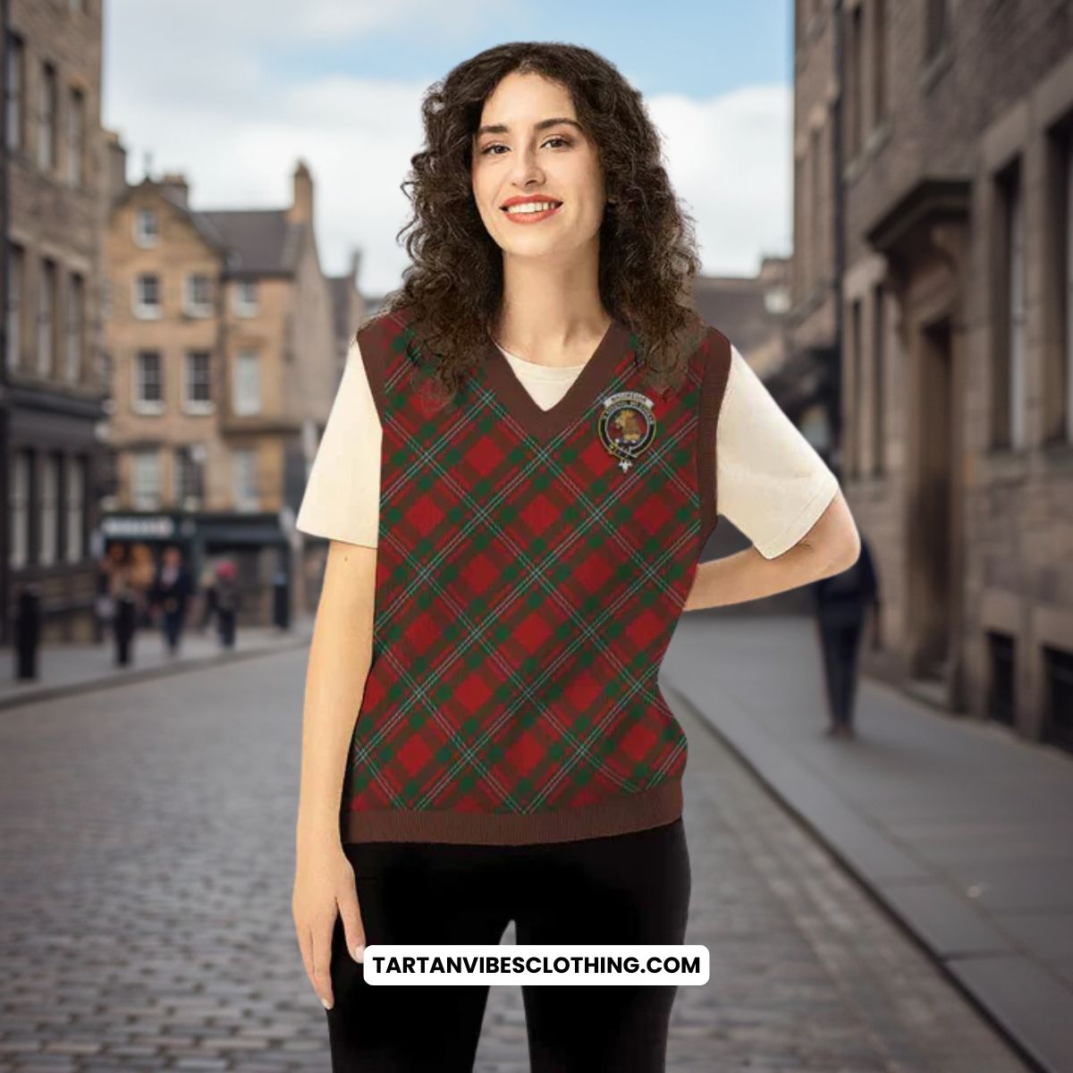 MacGregor (McGregor) Tartan Knitted V-Neck Vest with Family Crest Cross Style