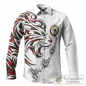 MacGregor (McGregor) Tartan Lion Roar Long Sleeve Button Shirts Alba Gu Brath with Celtic Motifs