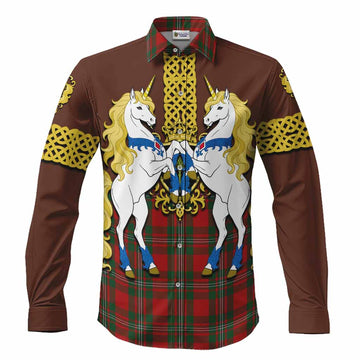 MacGregor (McGregor) Tartan Long Sleeve Button Shirts Unicorn Celtic Knot And Thistle Emblem