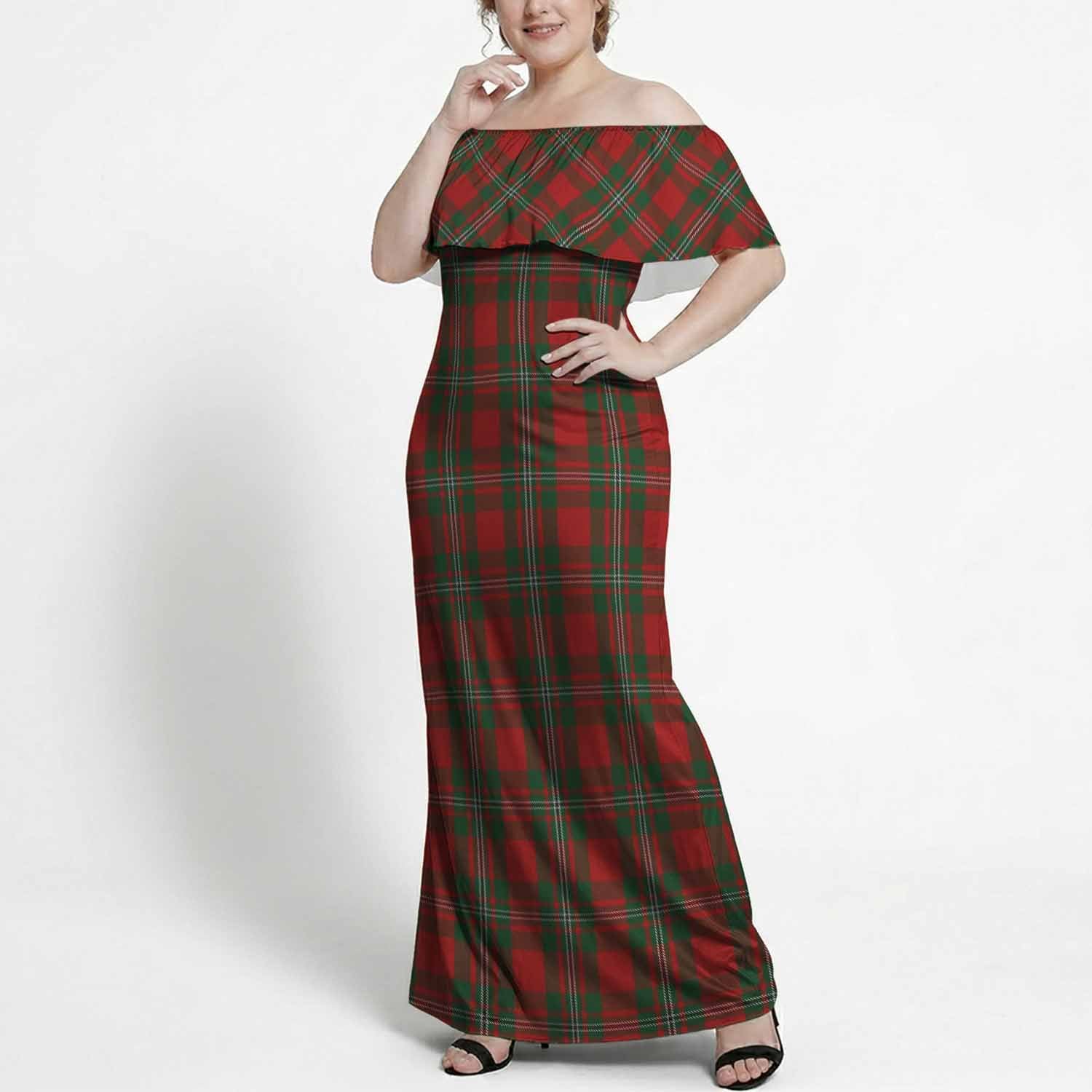 MacGregor (McGregor) Tartan Off Shoulder Ruffle Maxi Dress 10XL - Tartan Vibes Clothing