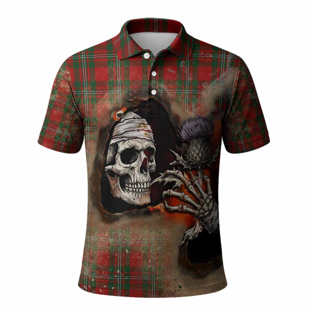 MacGregor (McGregor) Tartan Polo Shirt Halloween Skeleton With Thistle Burning Effect