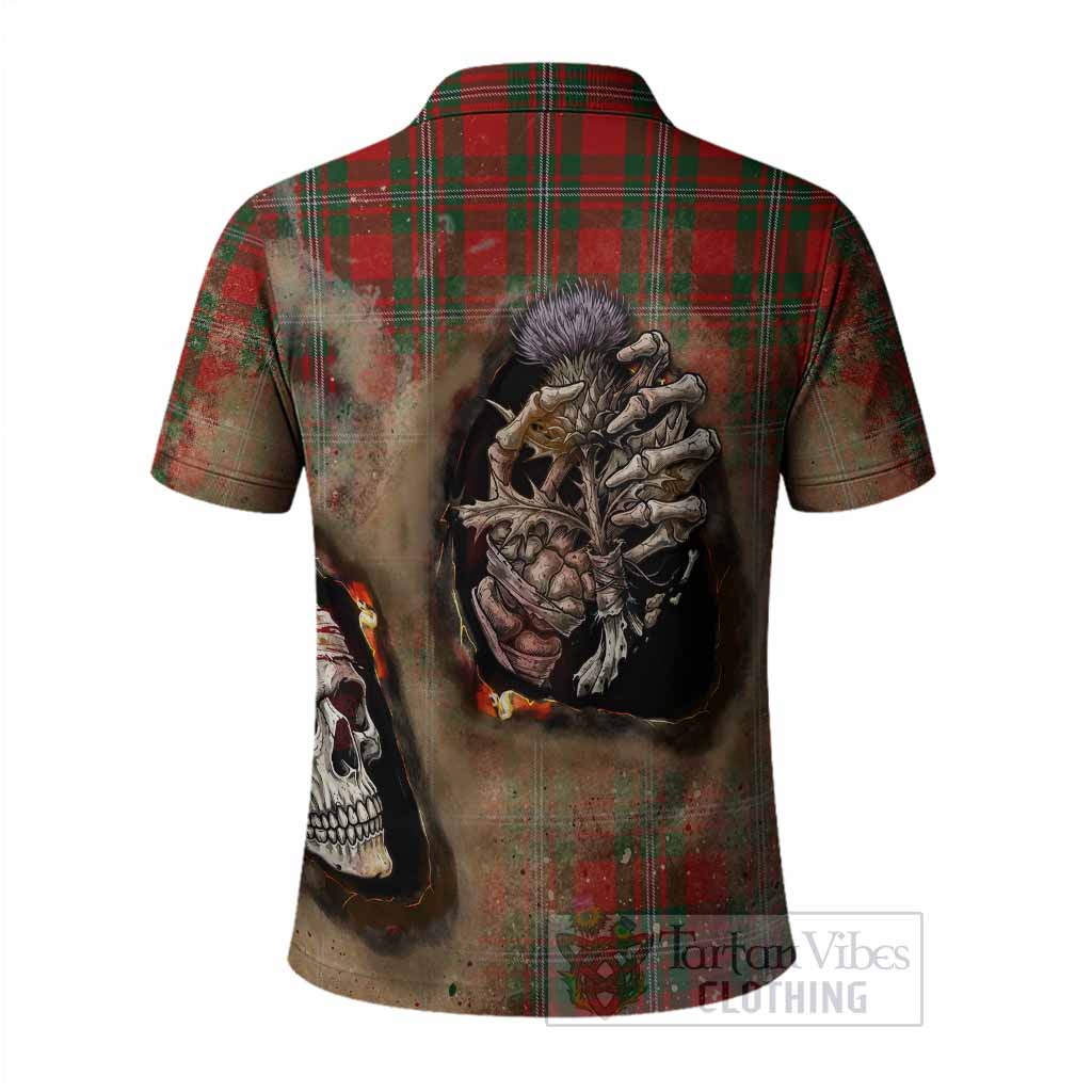 MacGregor (McGregor) Tartan Polo Shirt Halloween Skeleton With Thistle Burning Effect
