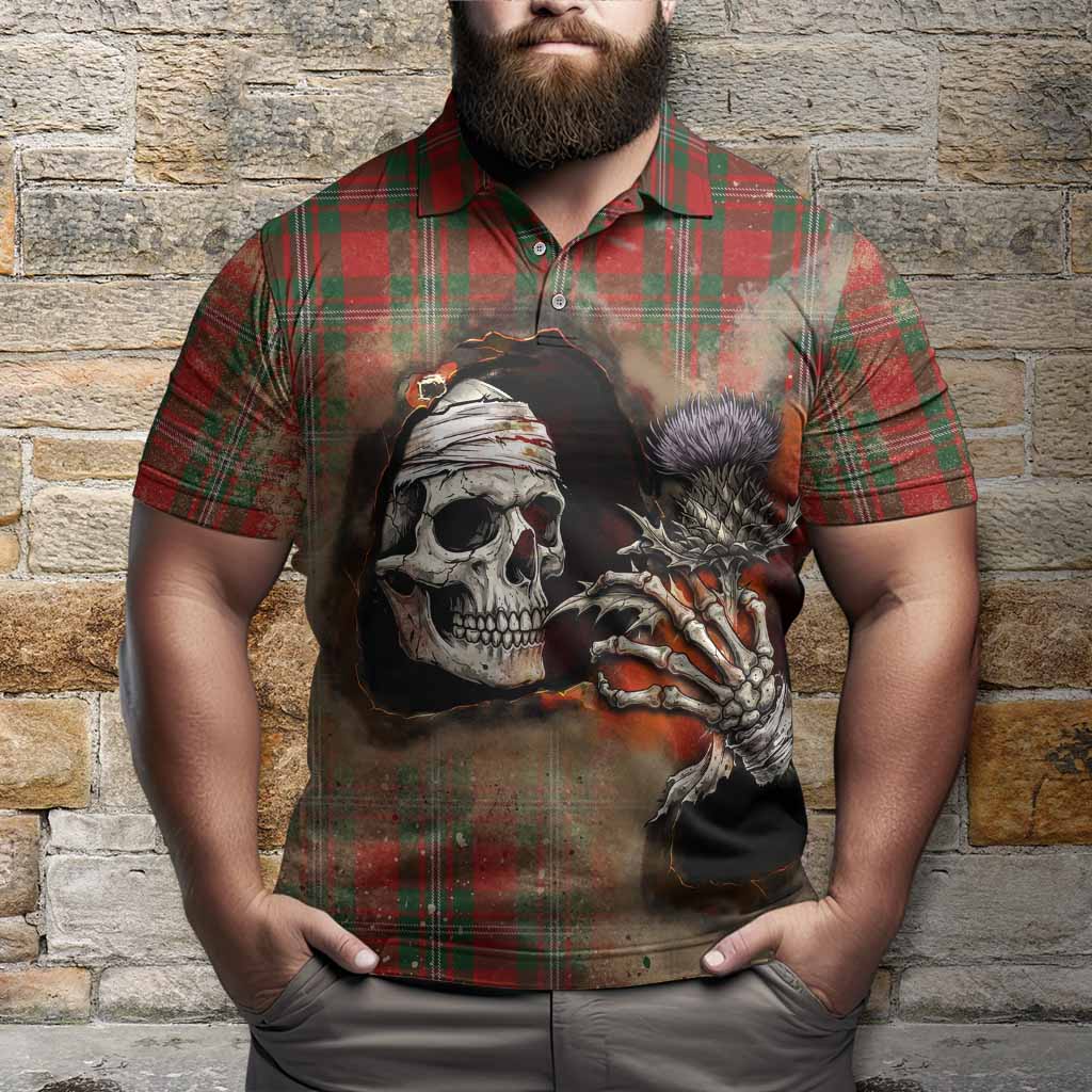 MacGregor (McGregor) Tartan Polo Shirt Halloween Skeleton With Thistle Burning Effect