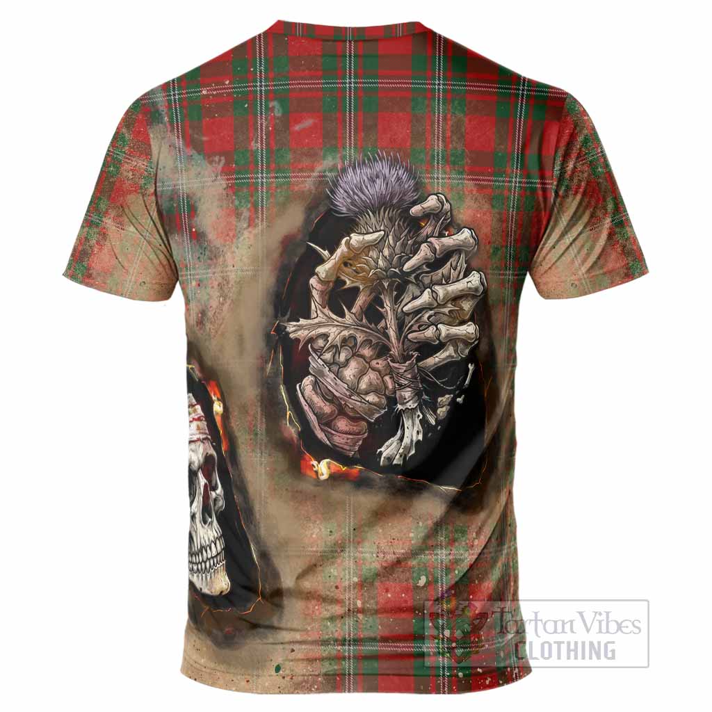 MacGregor (McGregor) Tartan T-Shirt Halloween Skeleton With Thistle Burning Effect - Tartan Vibes Clothing