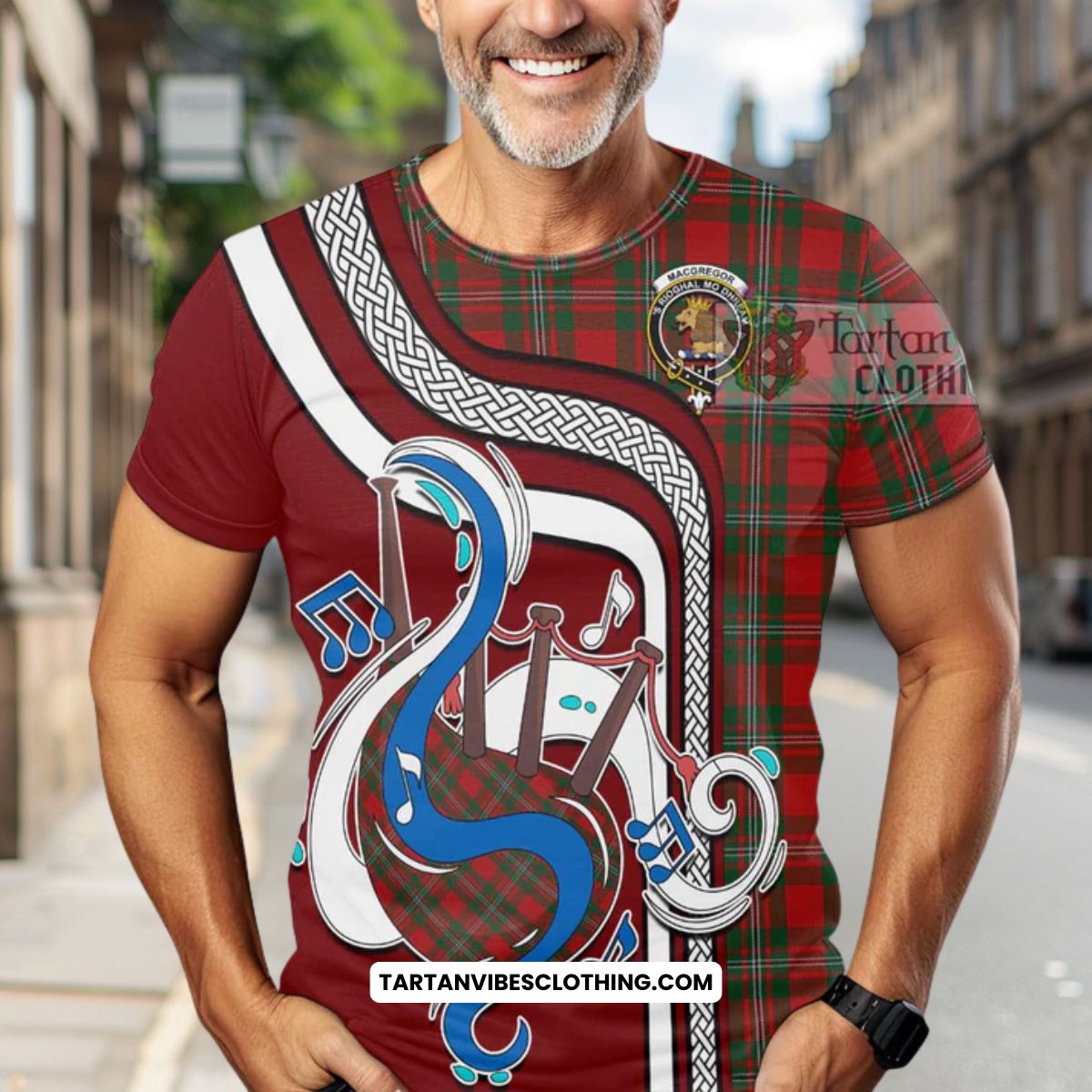 MacGregor (McGregor) Tartan T-Shirt with Epic Bagpipe Style