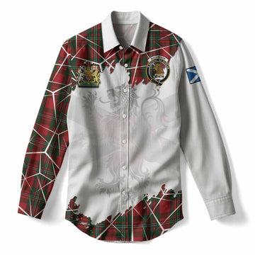 MacGregor (McGregor) Tartan Women Casual Shirt with Family Crest and Lion Rampant Grunge Style