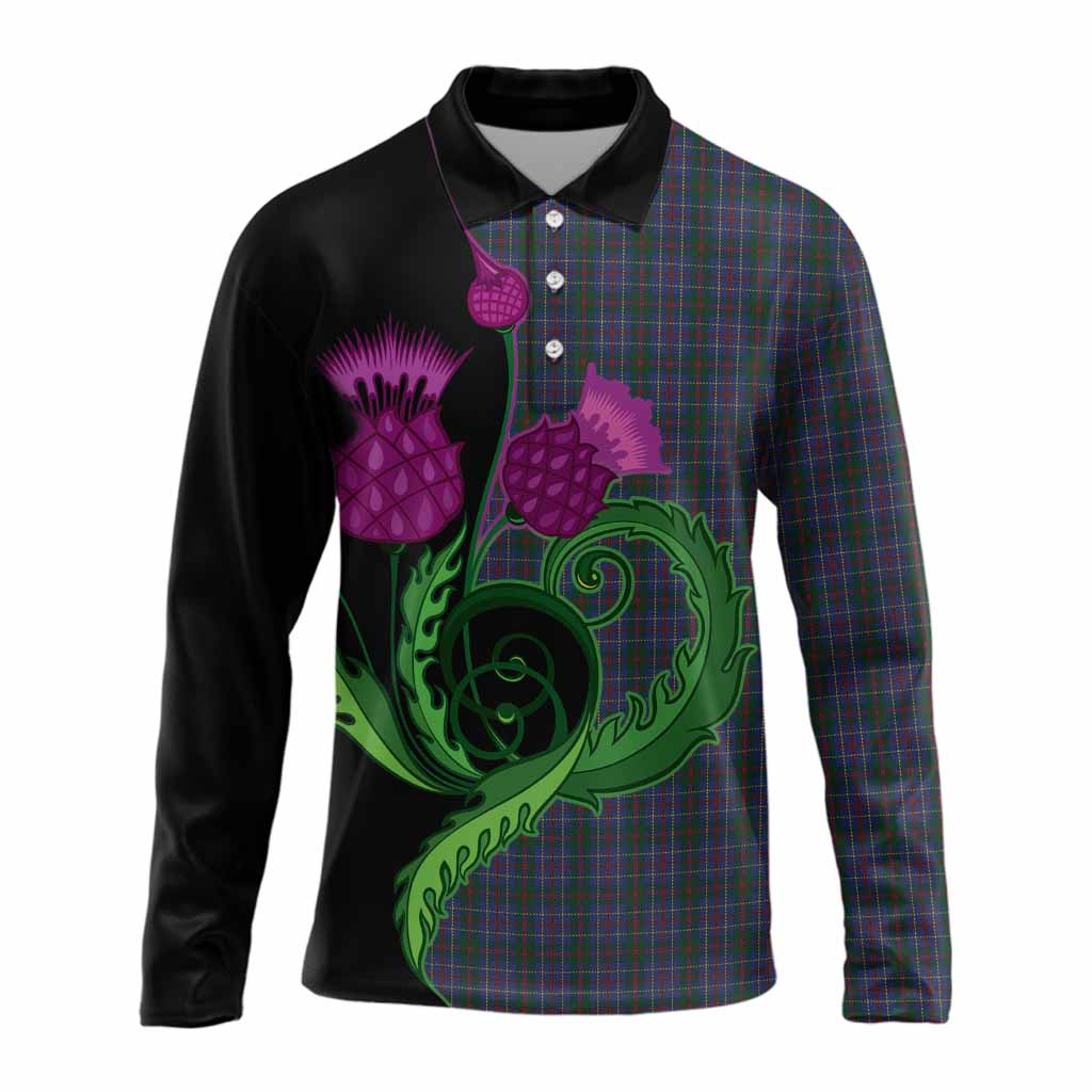 MacHardy (McHardy) Tartan Long Sleeve Polo Shirt Traditional Scottish Thistle