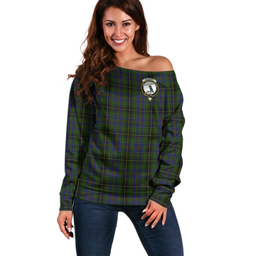 MacInnes Tartan Off Shoulder Women Sweater with Family Crest Women - Tartanvibesclothing
