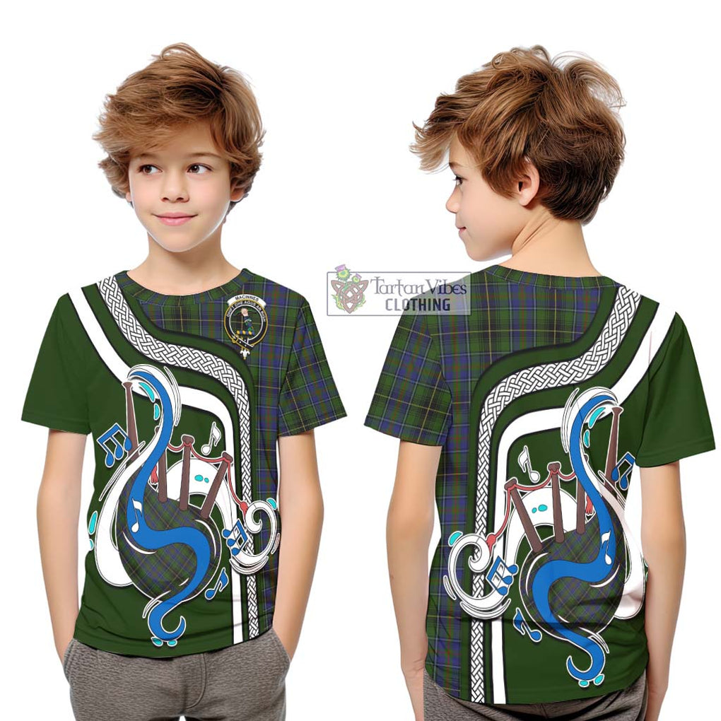 Tartan Vibes Clothing MacInnes Tartan Kid T-Shirt with Epic Bagpipe Style