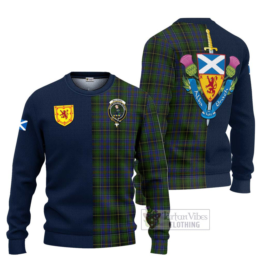 Tartan Vibes Clothing MacInnes Tartan Knitted Sweater with Scottish Lion Royal Arm Half Style