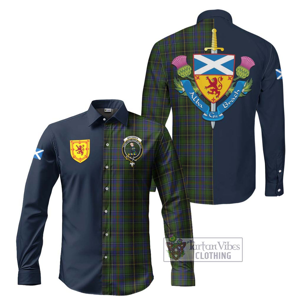 Tartan Vibes Clothing MacInnes Tartan Long Sleeve Button Shirt with Scottish Lion Royal Arm Half Style