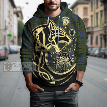 MacInnes (McInnes) Tartan Hoodie with Family Crest Celtic Wolf Style