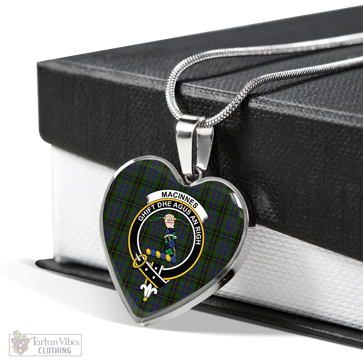 Tartan Vibes Clothing MacInnes Tartan Heart Necklace with Family Crest