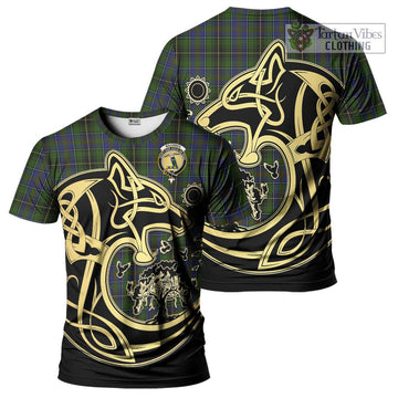 MacInnes (McInnes) Tartan T-Shirt with Family Crest Celtic Wolf Style
