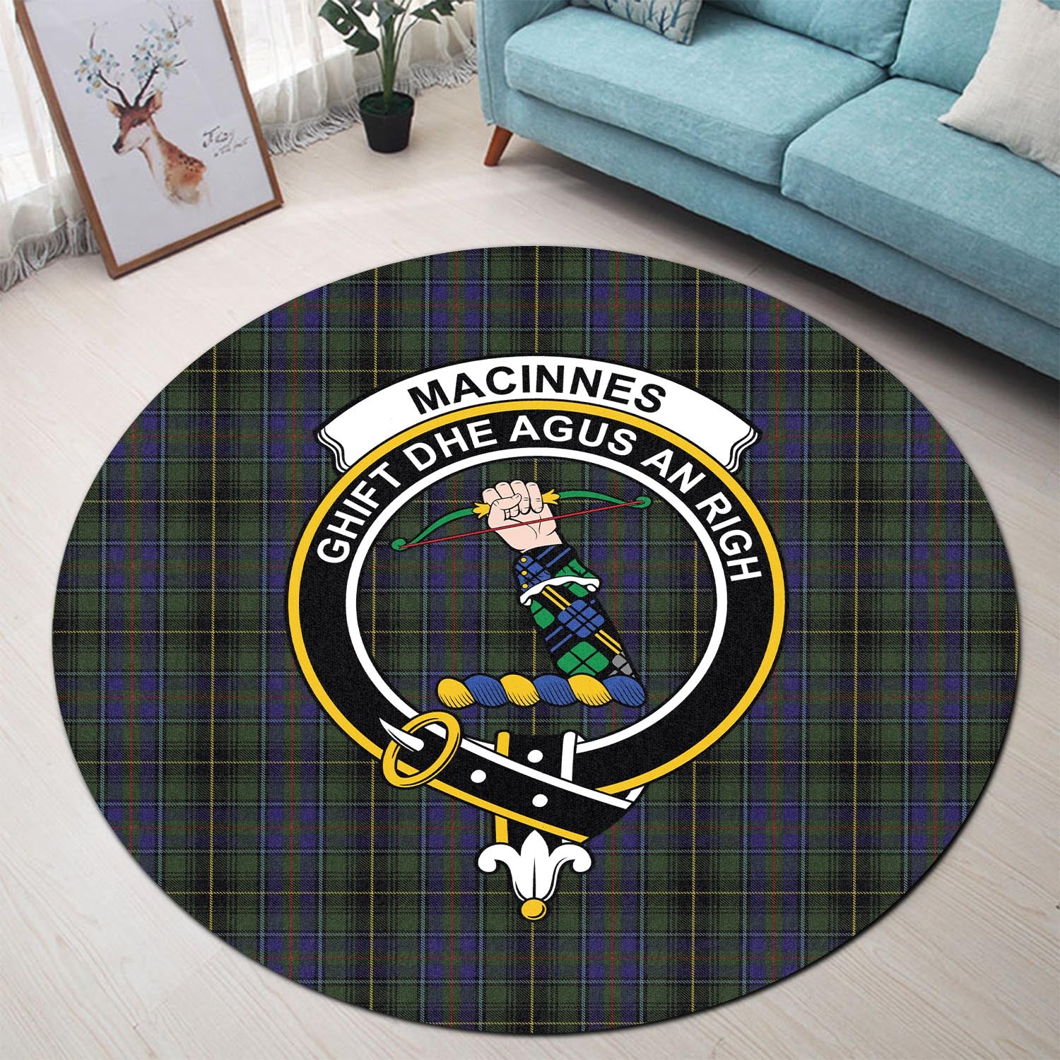 macinnes-tartan-round-rug-with-family-crest