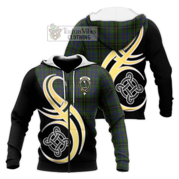 MacInnes (McInnes) Tartan Knitted Hoodie with Family Crest and Celtic Symbol Style