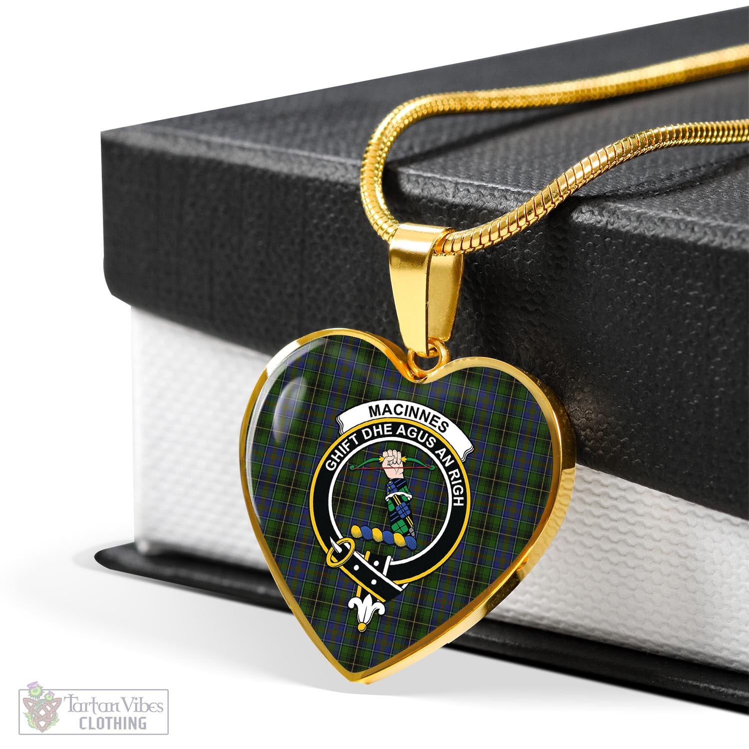 Tartan Vibes Clothing MacInnes Tartan Heart Necklace with Family Crest