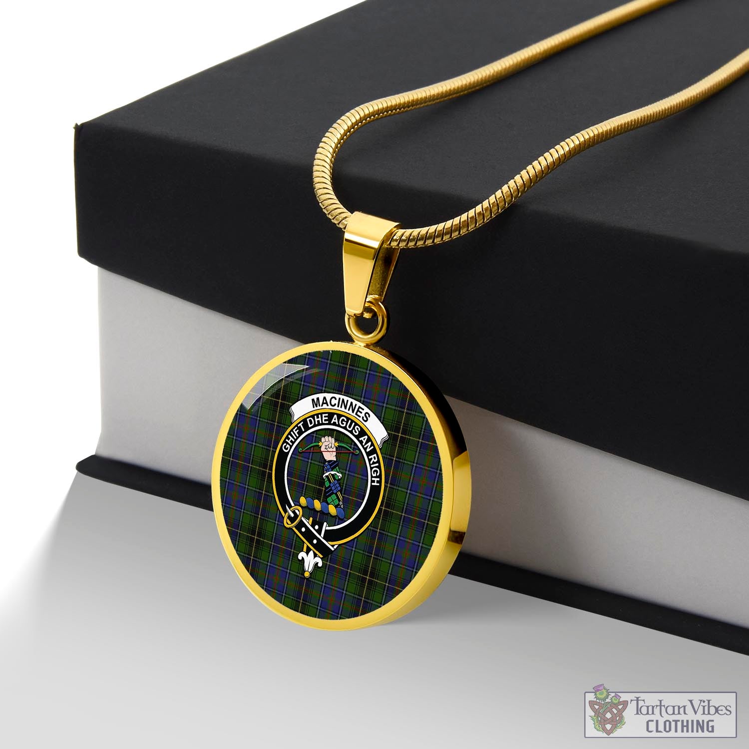 Tartan Vibes Clothing MacInnes Tartan Circle Necklace with Family Crest
