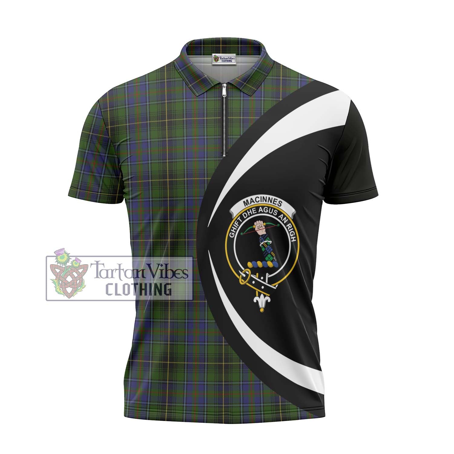 Tartan Vibes Clothing MacInnes Tartan Zipper Polo Shirt with Family Crest Circle Style