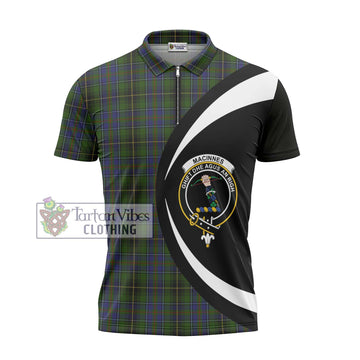MacInnes (McInnes) Tartan Zipper Polo Shirt with Family Crest Circle Style