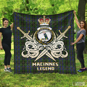 MacInnes (McInnes) Tartan Quilt with Clan Crest and the Golden Sword of Courageous Legacy
