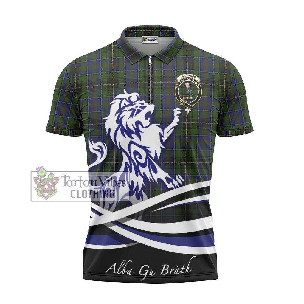 MacInnes (McInnes) Tartan Zipper Polo Shirt with Alba Gu Brath Regal Lion Emblem - Tartan Vibes Clothing