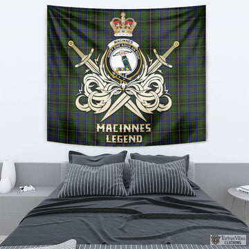 MacInnes (McInnes) Tartan Tapestry with Clan Crest and the Golden Sword of Courageous Legacy