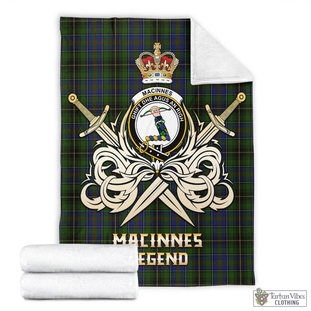 Tartan Vibes Clothing MacInnes Tartan Blanket with Clan Crest and the Golden Sword of Courageous Legacy