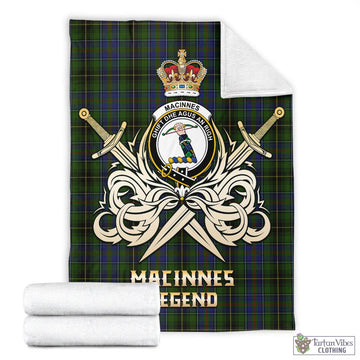 Tartan Vibes Clothing MacInnes Tartan Blanket with Clan Crest and the Golden Sword of Courageous Legacy