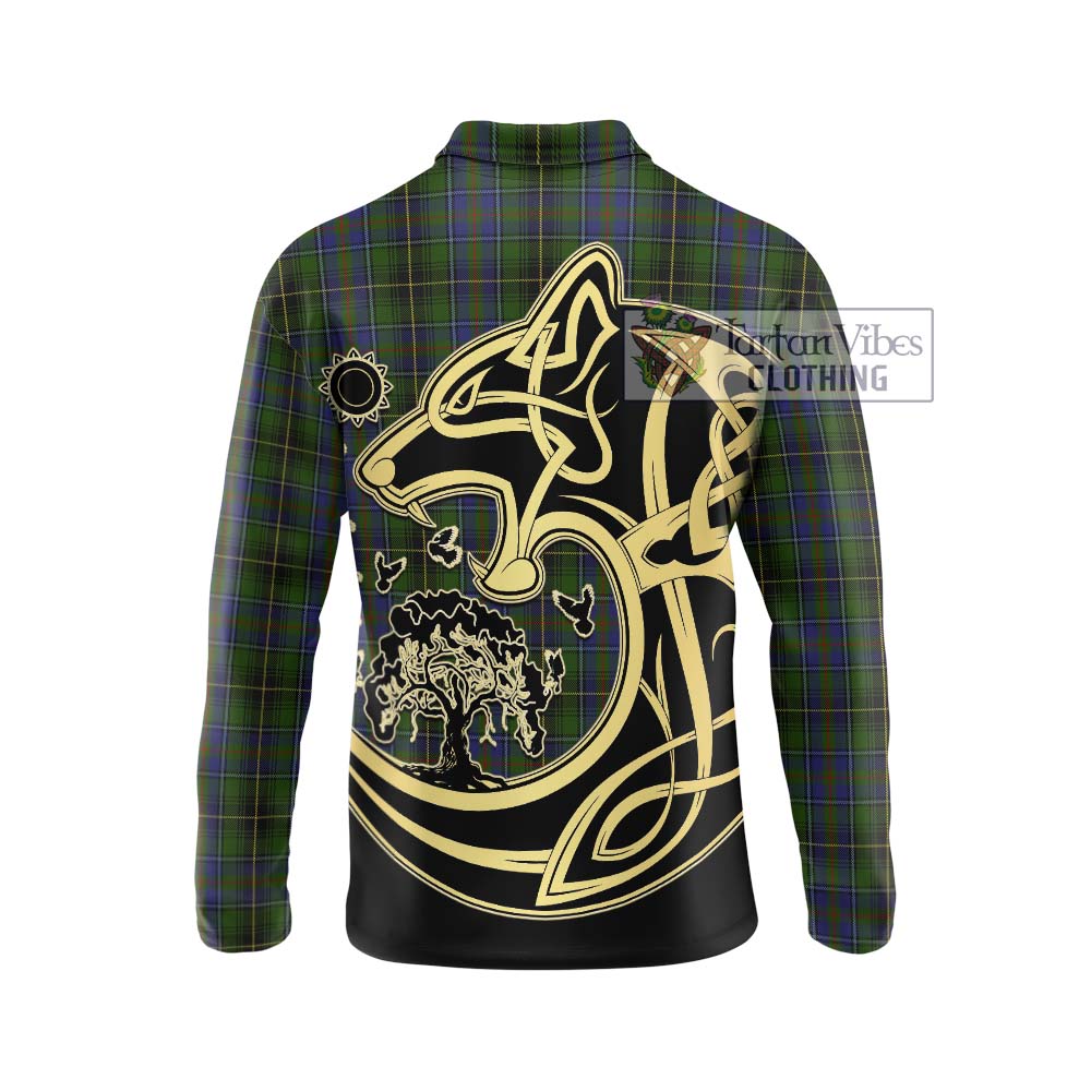 MacInnes (McInnes) Tartan Long Sleeve Polo Shirt with Family Crest Celtic Wolf Style - Tartanvibesclothing Shop