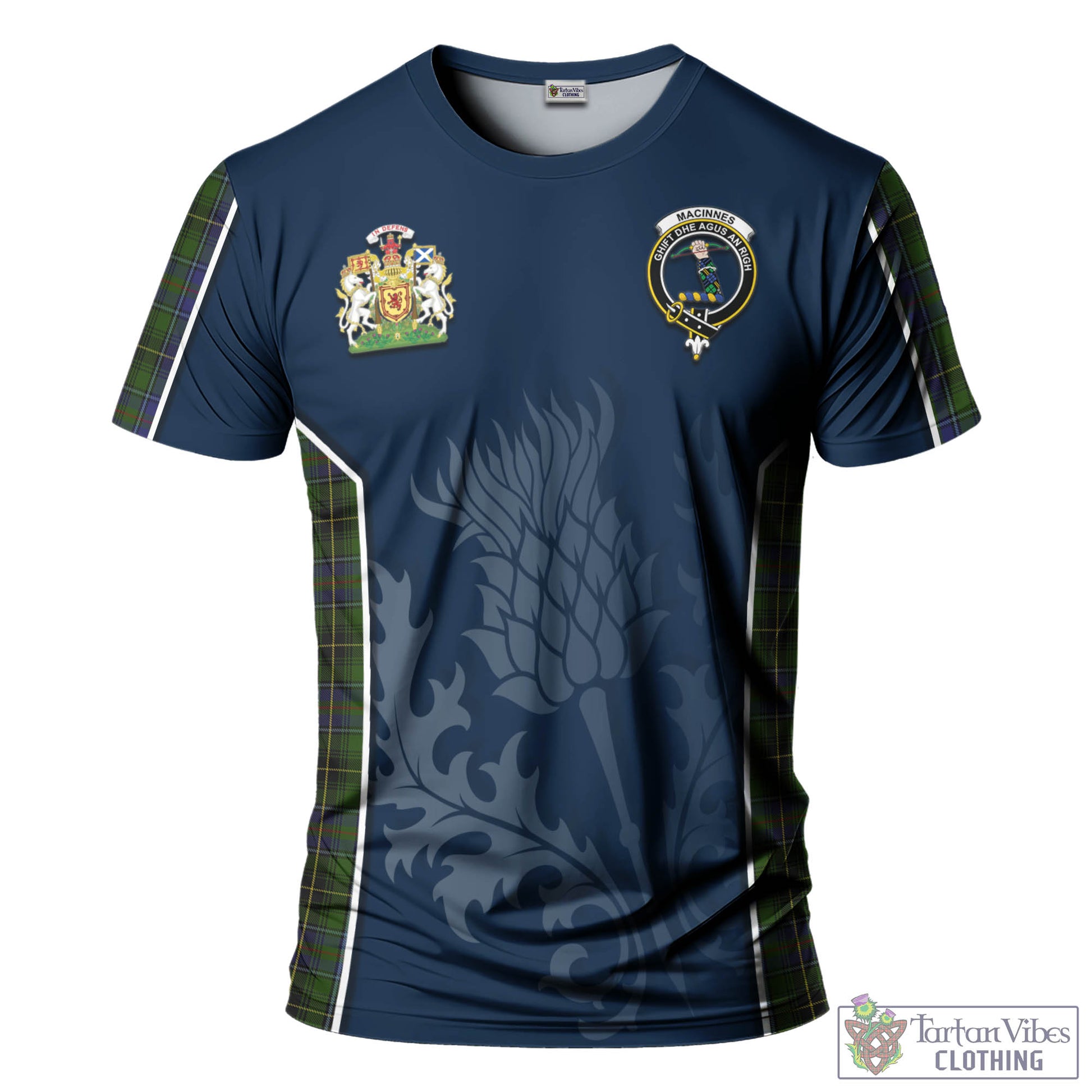 Tartan Vibes Clothing MacInnes Tartan T-Shirt with Family Crest and Scottish Thistle Vibes Sport Style