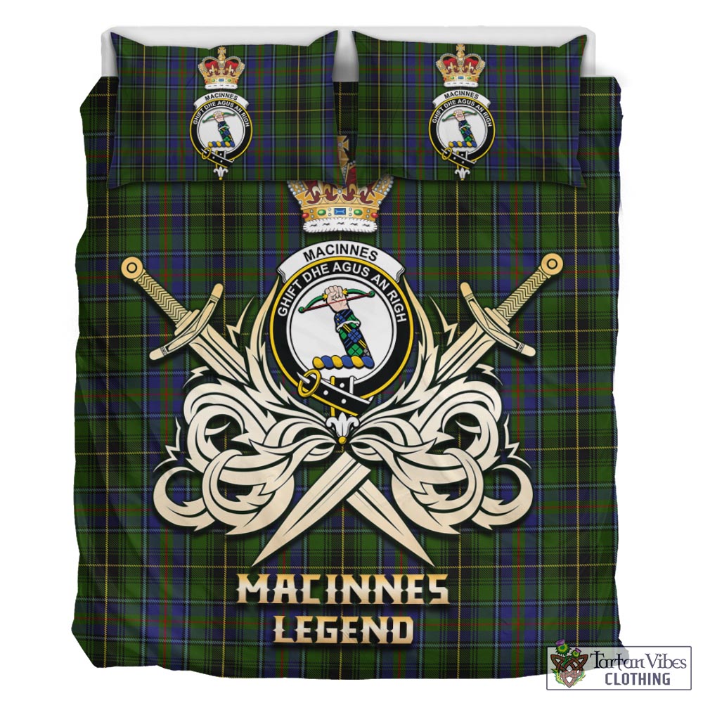 Tartan Vibes Clothing MacInnes Tartan Bedding Set with Clan Crest and the Golden Sword of Courageous Legacy