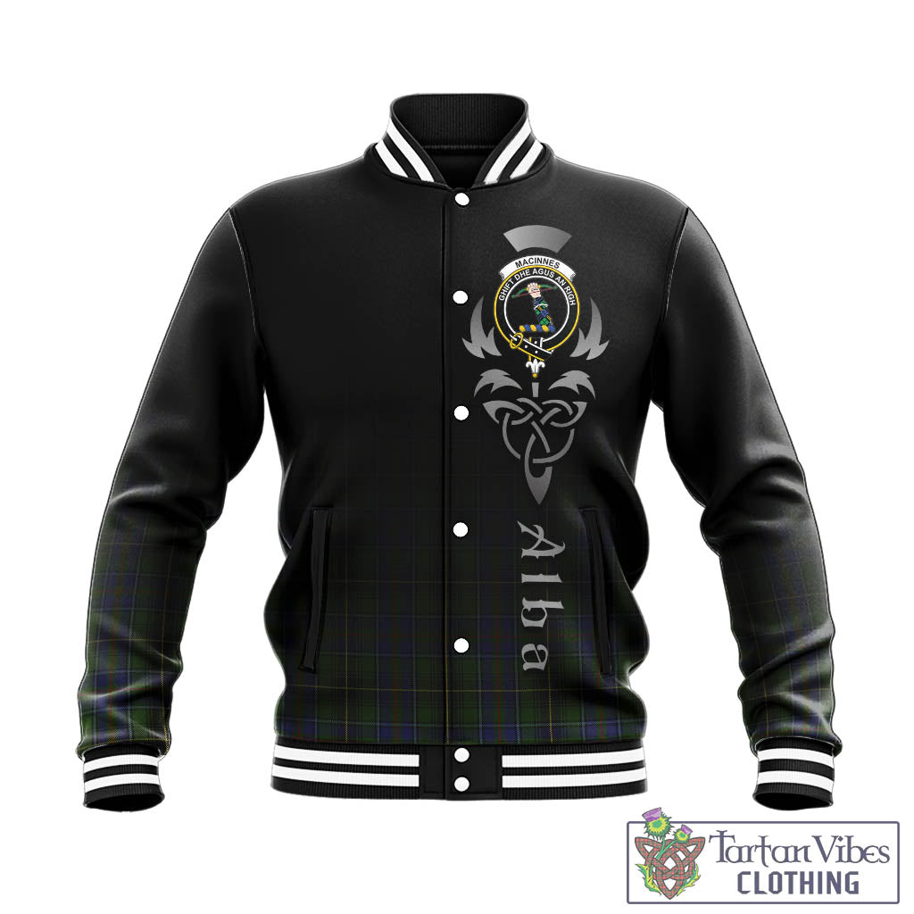 Tartan Vibes Clothing MacInnes Tartan Baseball Jacket Featuring Alba Gu Brath Family Crest Celtic Inspired