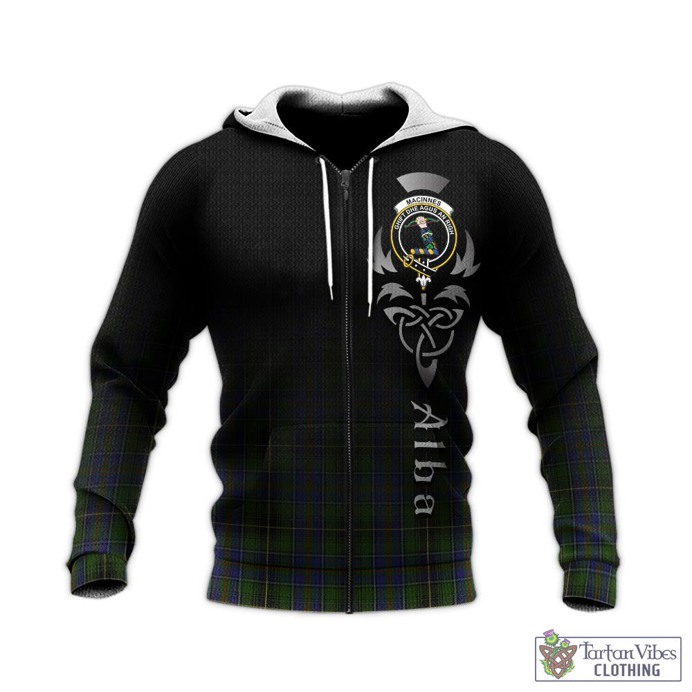 Tartan Vibes Clothing MacInnes Tartan Knitted Hoodie Featuring Alba Gu Brath Family Crest Celtic Inspired